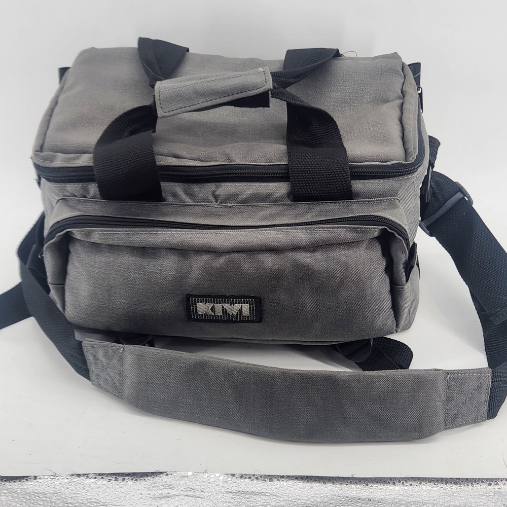 Kiwi Camera Bag Grey Canvas Multi-Pocket Shoulder Gear Bag with Padded Strap